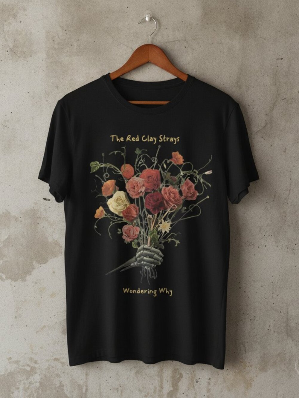 The Red Clay Strays Wondering Why Skeleton Roses Black Graphic T-Shirt